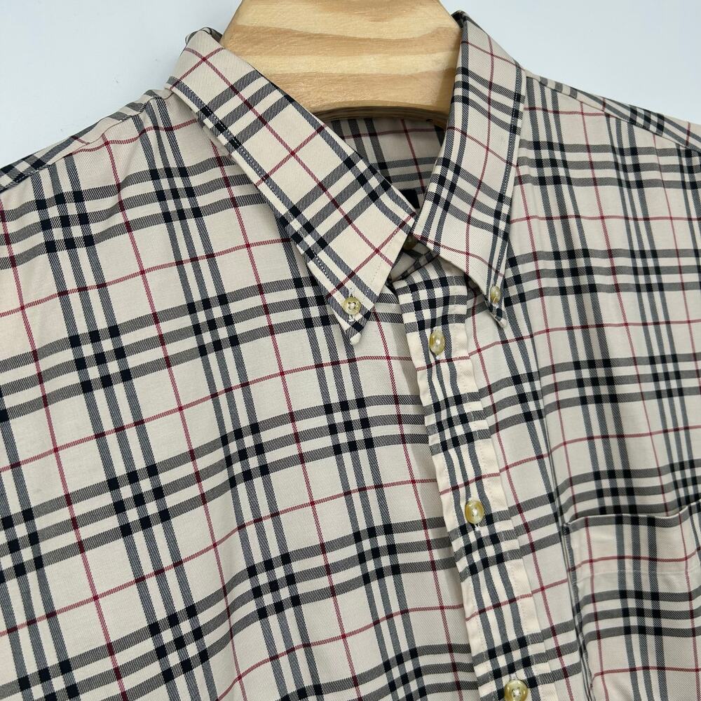Vintage Men's Burberry London Micro Nova Check Button Up Shirt 3XL 63620 - Picture 2 of 10